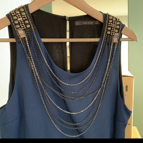 NWOT Zara Navy Romper with chains - Picture 6 of 8